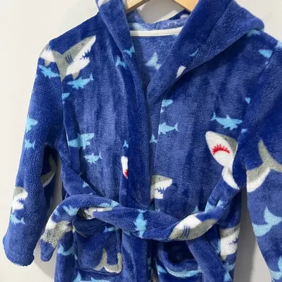 Boy's Fuzzy Shark Print Robe - Picture 2 of 5